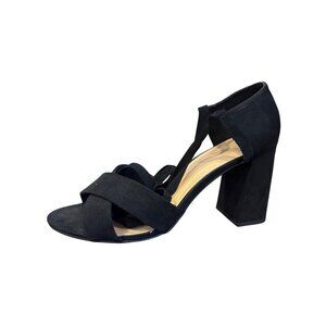 Loft Black Suede Ankle Wrap Sandals Sz 10 Tie Up Crisscross Block Heel Open Toe